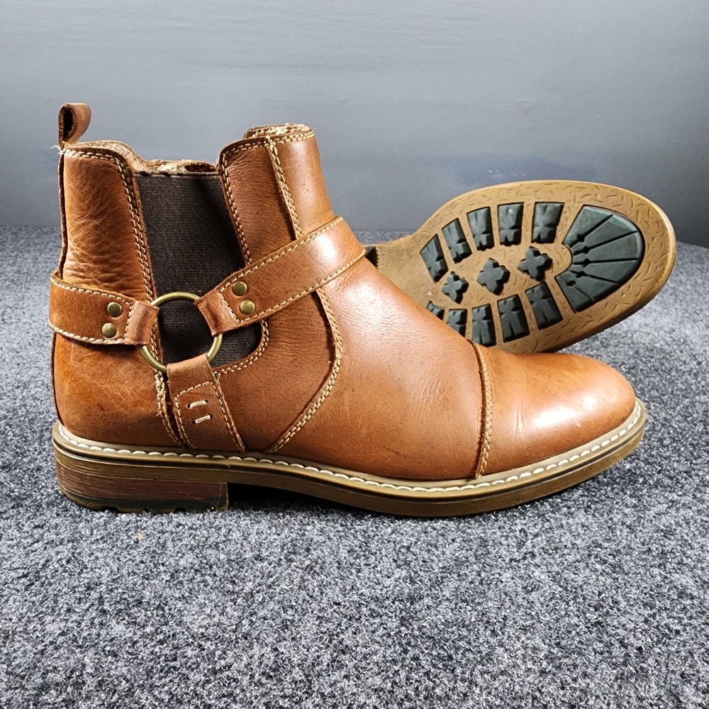 Arkbird Chelsea Harness Ankle Boots Mens Size 7 Brown Leather Cap Toe Side Zip